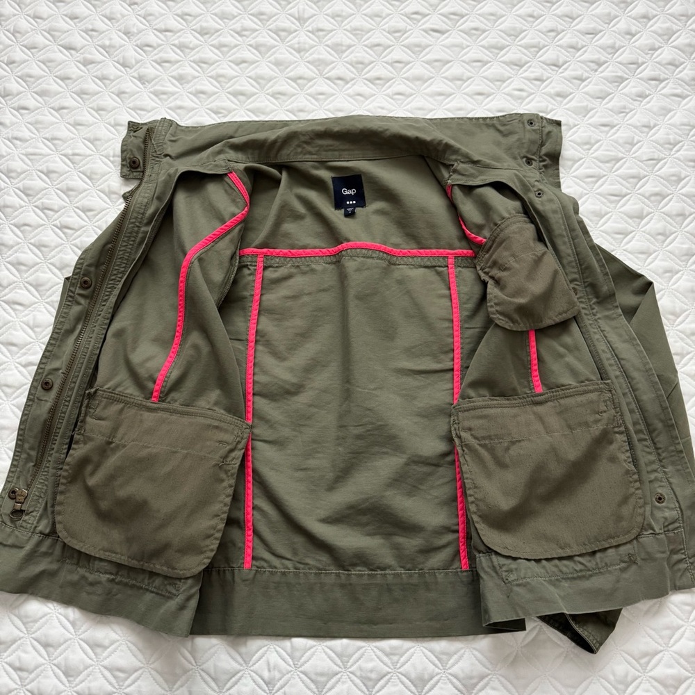 GAP Utility Full Zipper Cotton Jacket Army Olive Green with Pockets Size S - Picture 11 of 16